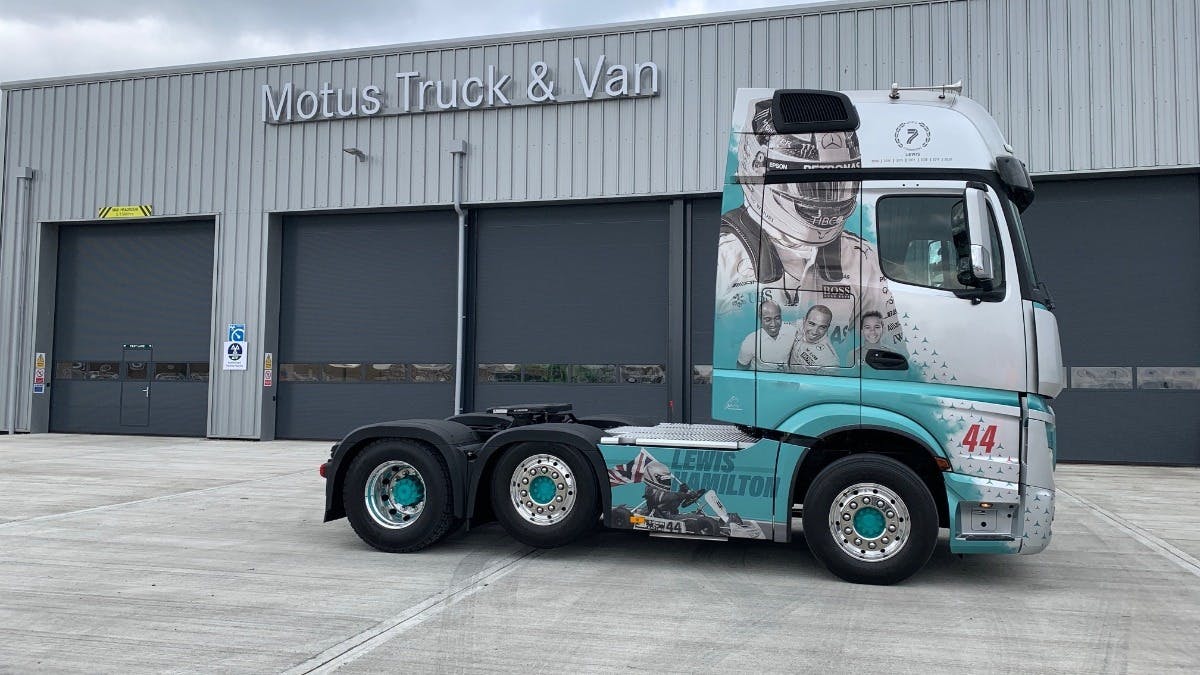 Jet Express demonstrate their passion for F1 with a Lewis Hamilton-themed Actros